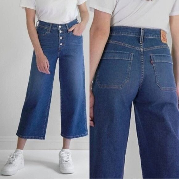 NWT Levis Mile High Rise Cropped Wide Leg Jans Size 27 Medium Blue Wash - Picture 1 of 9